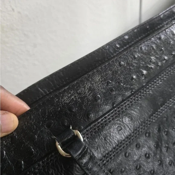 Kate Spade Ostrich Leather Travel Tote Handbag Women Black Pebbled Bow Large - Picture 11 of 16